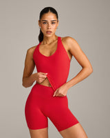SoftMotion™ Racer Back Mid Vest with Built in Bra Shelf with Gray Logo | Fiery Red