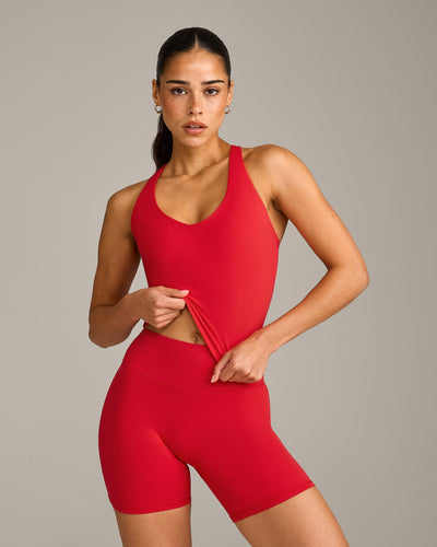 SoftMotion™ Racer Back Mid Vest with Built in Bra Shelf with Gray Logo | Fiery Red