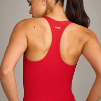 SoftMotion™ Racer Back Mid Vest with Built in Bra Shelf with Gray Logo | Fiery Red