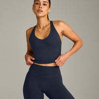 SoftMotion™ Racer Back Mid Vest with Built in Bra Shelf with Gray Logo | True Blue