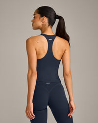 SoftMotion™ Racer Back Mid Vest with Built in Bra Shelf with Gray Logo | True Blue