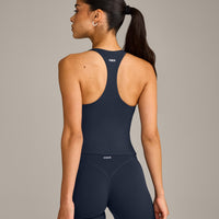 SoftMotion™ Racer Back Mid Vest with Built in Bra Shelf with Gray Logo | True Blue