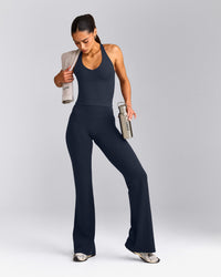 SoftMotion™ Racer Back Mid Tank Top with Built in Bra Shelf with Gray Logo | True Blue