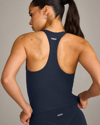 SoftMotion™ Racer Back Mid Vest with Built in Bra Shelf with Gray Logo | True Blue