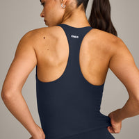 SoftMotion™ Racer Back Mid Vest with Built in Bra Shelf with Gray Logo | True Blue