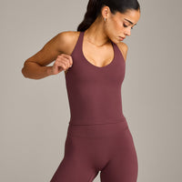 SoftMotion™ Racer Back Mid Vest with Built in Bra Shelf with Gray Logo | Velvet Mocha