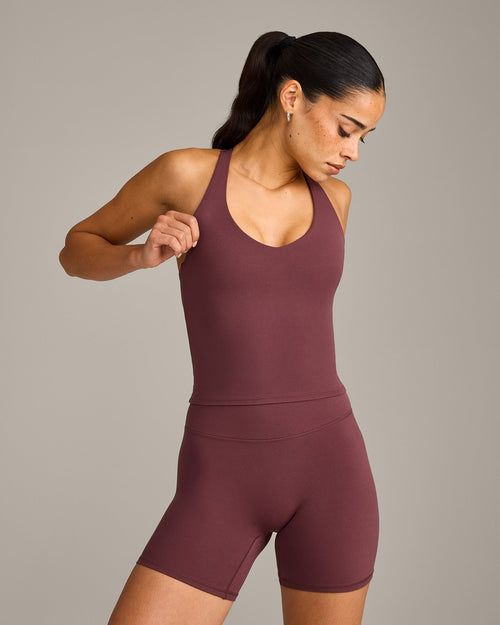 Oner Modal SoftMotion™ Racer Back Mid Vest with Built in Bra Shelf with Gray Logo | Velvet Mocha