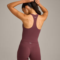 SoftMotion™ Racer Back Mid Vest with Built in Bra Shelf with Gray Logo | Velvet Mocha