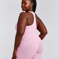 SoftMotion™ Racer Back Tank Top with Built in Bra Shelf with Gray Logo | Chalk Pink