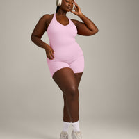 SoftMotion™ Racer Back Vest with Built in Bra Shelf with Gray Logo | Chalk Pink