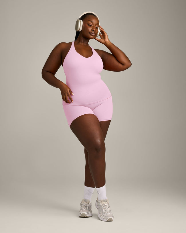 SoftMotion™ Racer Back Vest with Built in Bra Shelf with Gray Logo | Chalk Pink