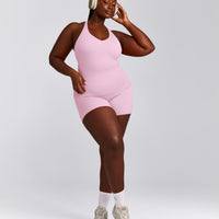 SoftMotion™ Racer Back Tank Top with Built in Bra Shelf with Gray Logo | Chalk Pink