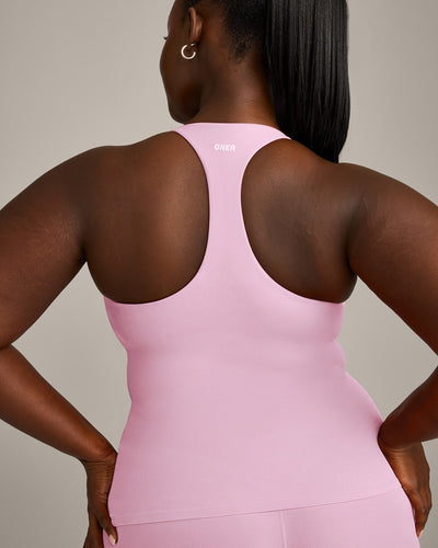 SoftMotion™ Racer Back Vest with Built in Bra Shelf with Gray Logo | Chalk Pink