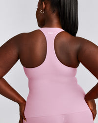 SoftMotion™ Racer Back Tank Top with Built in Bra Shelf with Gray Logo | Chalk Pink