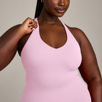 SoftMotion™ Racer Back Vest with Built in Bra Shelf with Gray Logo | Chalk Pink