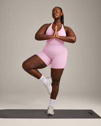 SoftMotion™ Racer Back Vest with Built in Bra Shelf with Gray Logo | Chalk Pink