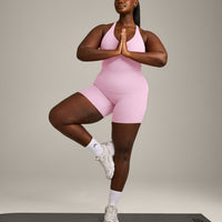 SoftMotion™ Racer Back Vest with Built in Bra Shelf with Gray Logo | Chalk Pink