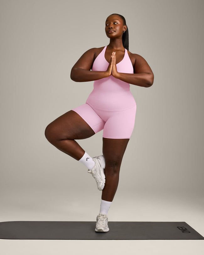 SoftMotion™ Racer Back Vest with Built in Bra Shelf with Gray Logo | Chalk Pink