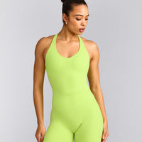 SoftMotion™ Racer Back Tank Top with Built in Bra Shelf with Gray Logo | Citrus Green