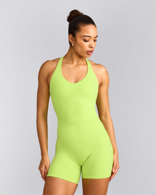 SoftMotion™ Racer Back Tank Top with Built in Bra Shelf with Gray Logo | Citrus Green