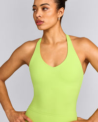 SoftMotion™ Racer Back Tank Top with Built in Bra Shelf with Gray Logo | Citrus Green