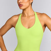 SoftMotion™ Racer Back Tank Top with Built in Bra Shelf with Gray Logo | Citrus Green