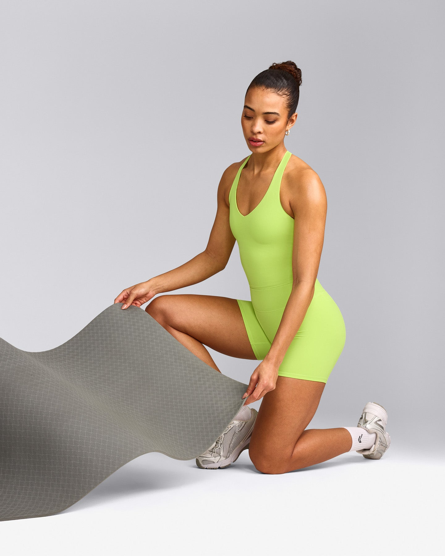 SoftMotion™ Racer Back Tank Top with Built in Bra Shelf with Gray Logo | Citrus Green