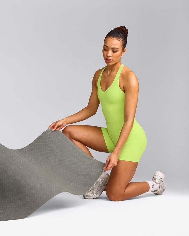 SoftMotion™ Racer Back Tank Top with Built in Bra Shelf with Gray Logo | Citrus Green