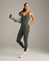 SoftMotion™ Racer Back Vest with Built in Bra Shelf with Gray Logo | Dark Khaki