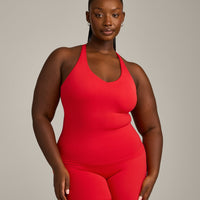 SoftMotion™ Racer Back Vest with Built in Bra Shelf with Gray Logo | Fiery Red