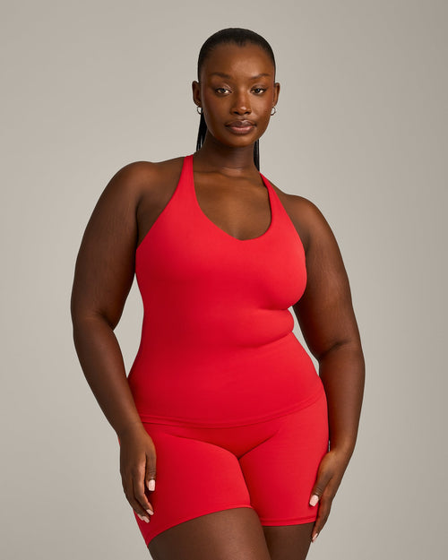 SoftMotion™ Racer Back Vest with Built in Bra Shelf with Gray Logo | Fiery Red