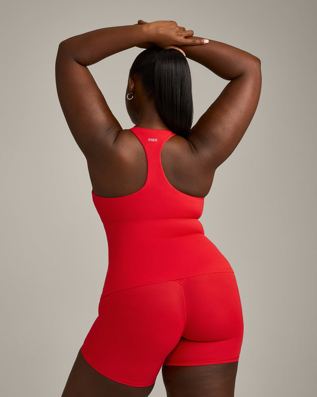SoftMotion™ Racer Back Vest with Built in Bra Shelf with Gray Logo | Fiery Red