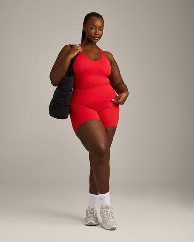 SoftMotion™ Racer Back Vest with Built in Bra Shelf with Gray Logo | Fiery Red