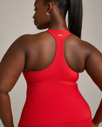 SoftMotion™ Racer Back Vest with Built in Bra Shelf with Gray Logo | Fiery Red