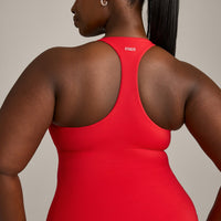 SoftMotion™ Racer Back Vest with Built in Bra Shelf with Gray Logo | Fiery Red