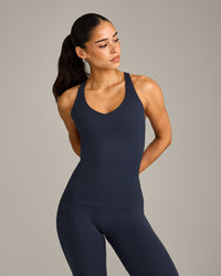 SoftMotion™ Racer Back Vest with Built in Bra Shelf with Gray Logo | True Blue