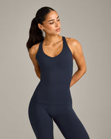 SoftMotion™ Racer Back Vest with Built in Bra Shelf with Gray Logo | True Blue