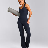SoftMotion™ Racer Back Tank Top with Built in Bra Shelf with Gray Logo | True Blue