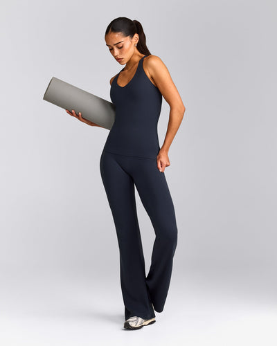 SoftMotion™ Racer Back Tank Top with Built in Bra Shelf with Gray Logo | True Blue