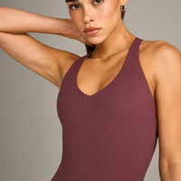 SoftMotion™ Racer Back Vest with Built in Bra Shelf with Gray Logo | Velvet Mocha