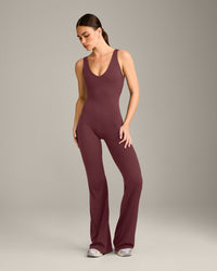 SoftMotion™ Scoop Back Flared All In One Long with Gray Logo | Velvet Mocha