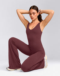 SoftMotion™ Scoop Back Flared All In One Long with Gray Logo | Velvet Mocha