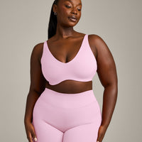 SoftMotion™ Scoop Back Bralette with Gray Logo | Chalk Pink