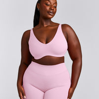 SoftMotion™ Scoop Back Bralette with Gray Logo | Chalk Pink