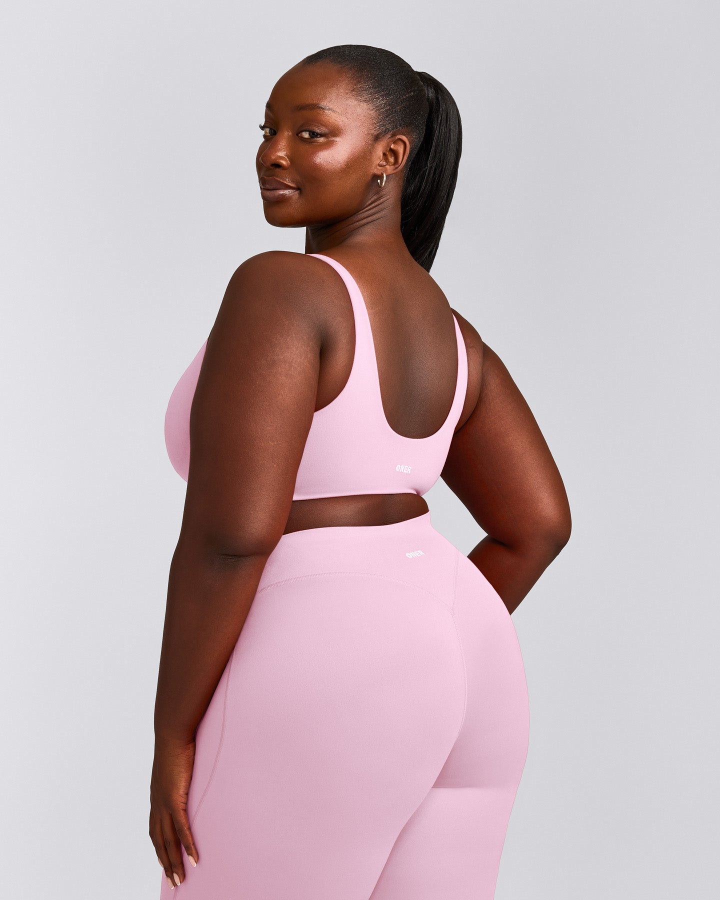 SoftMotion™ Scoop Back Bralette with Gray Logo | Chalk Pink