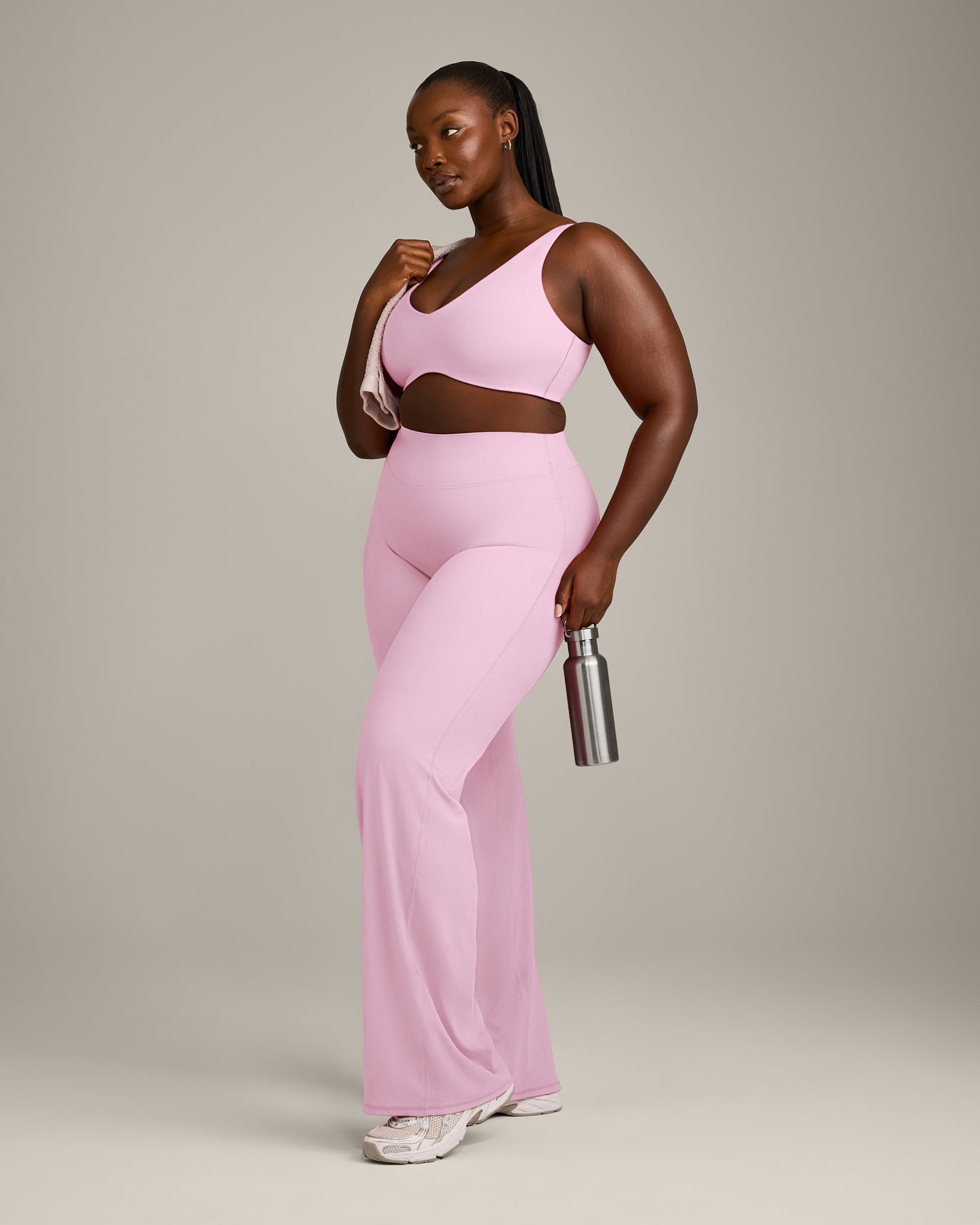 SoftMotion™ Scoop Back Bralette with Gray Logo | Chalk Pink