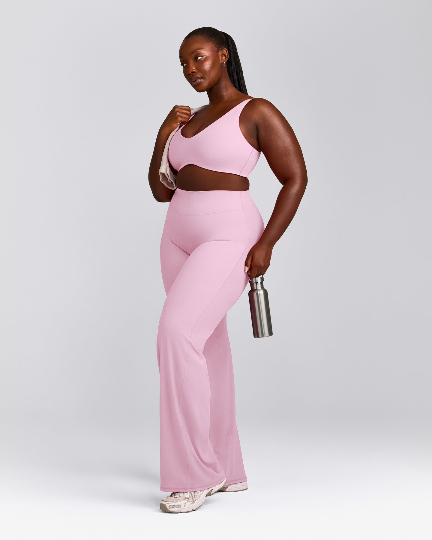 SoftMotion™ Scoop Back Bralette with Gray Logo | Chalk Pink