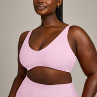 SoftMotion™ Scoop Back Bralette with Gray Logo | Chalk Pink