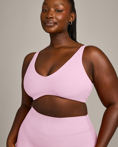 SoftMotion™ Scoop Back Bralette with Gray Logo | Chalk Pink
