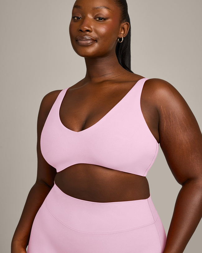 SoftMotion™ Scoop Back Bralette with Gray Logo | Chalk Pink